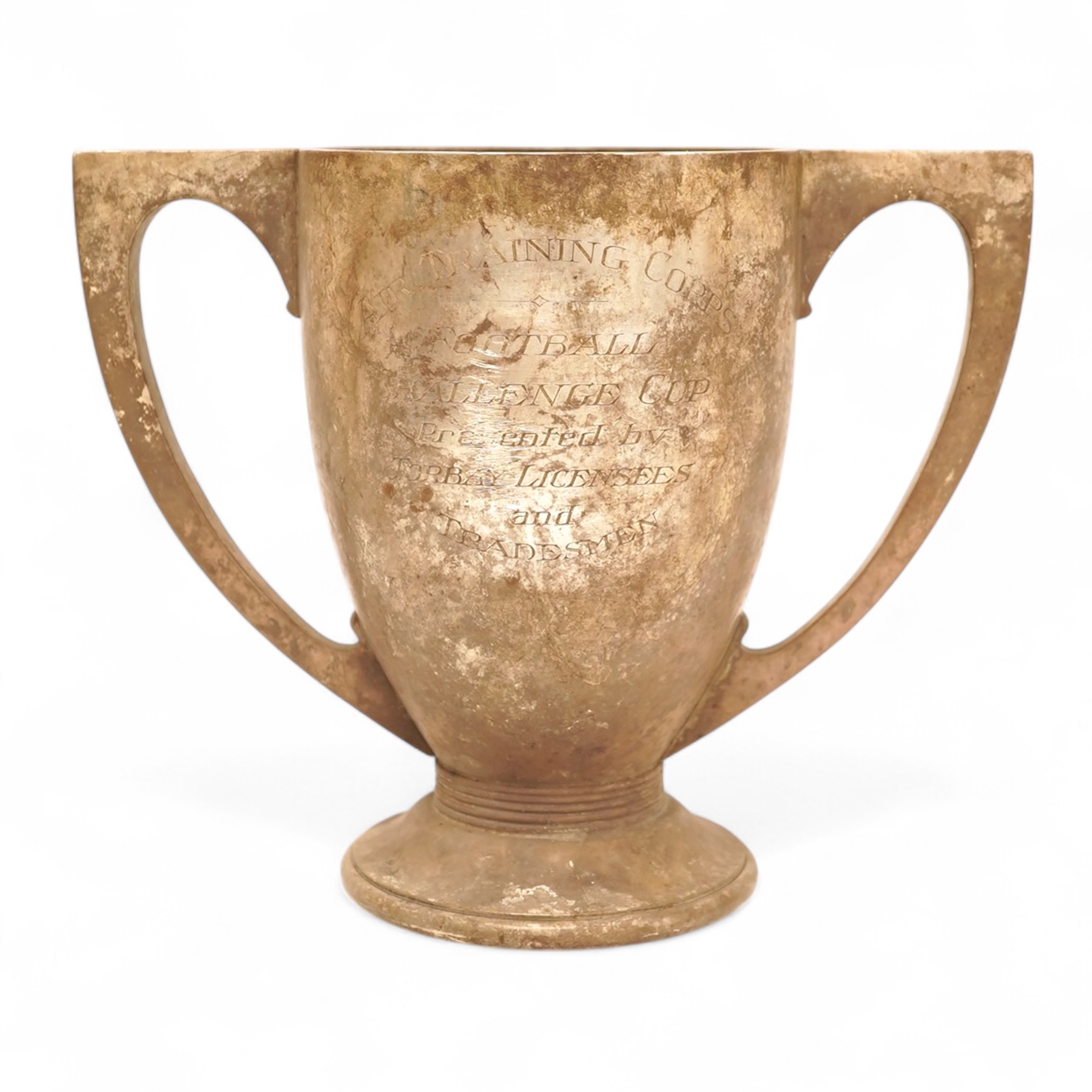 An Art Deco silver two handled presentation trophy cup, with engraved inscription, Adie Bros. Birmingham, 1928, height 17.4cm, 21oz.